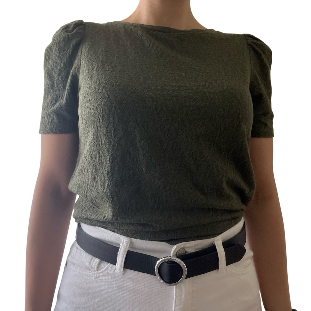 LOFT Textured Olive Short Sleeve Top